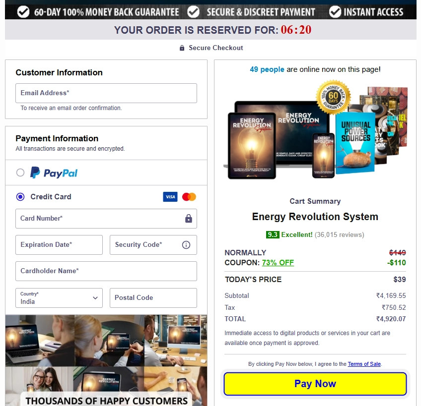 checkout page energy revolution system